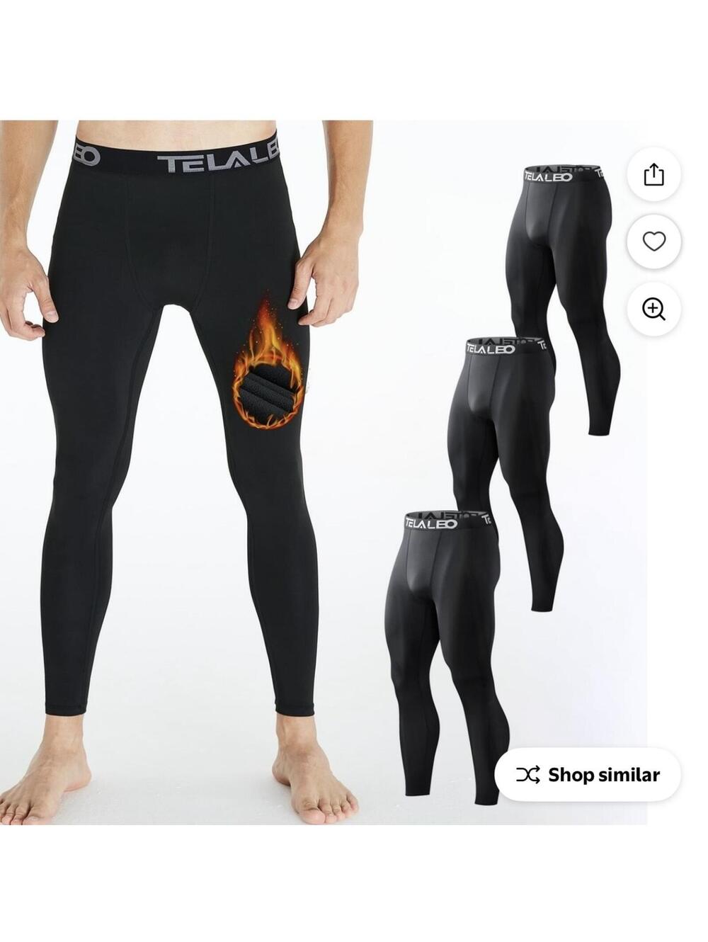 5 pack - TELALEO Men's Black Thermal Fleece Lined Compression Leggings Size L
